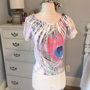 Moa Moa Girls Boho Top Large Hippy Summer Short Sleeve Mod fits Womens XS Small